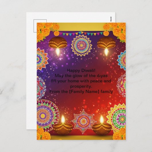 Elegant Indiaas Diwali Rangoli Briefkaart (Voorkant / Achterkant)