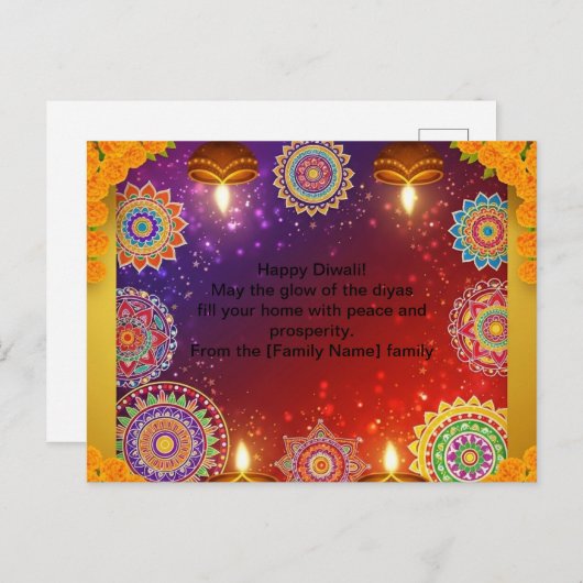 Elegant Indiaas Diwali Rangoli Briefkaart (Voorkant / Achterkant)