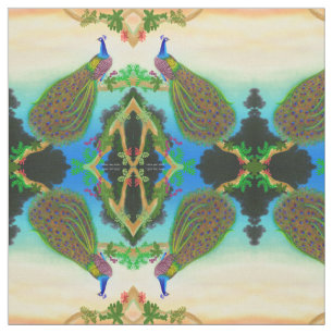 Elegant Indian Blue Peacock in Oerwoud Fabric Stof