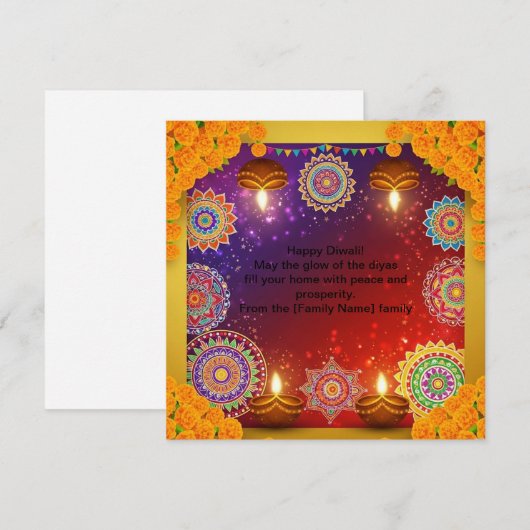 Elegant Indian Diwali Rangoli Flat Card Feestdagenkaart (Voorkant / Achterkant)