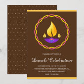 Elegant Indian Diya Lamp Brown Diwali Party Kaart (Voorkant / Achterkant)