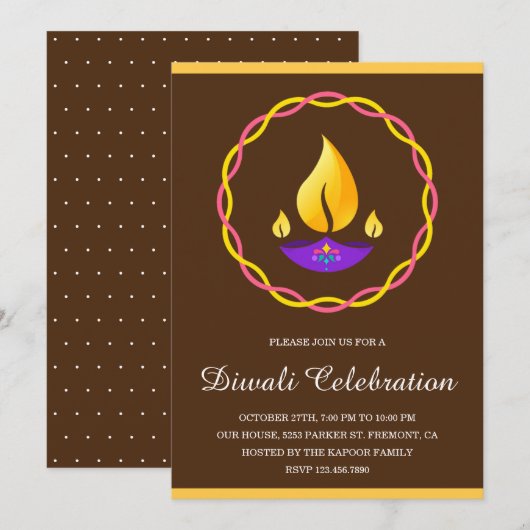 Elegant Indian Diya Lamp Brown Diwali Party Kaart (Voorkant / Achterkant)