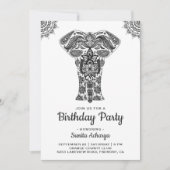 Elegant Indian Henna Elephant Birthday Party Kaart (Voorkant)
