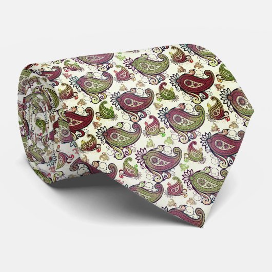 Elegant Indian Paisley Olive Green Plum | Neck T Stropdas (Opgerold)