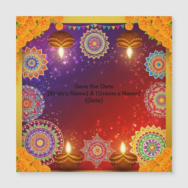 Elegant Indian Rangoli Save the Date Magnet (Voorkant)