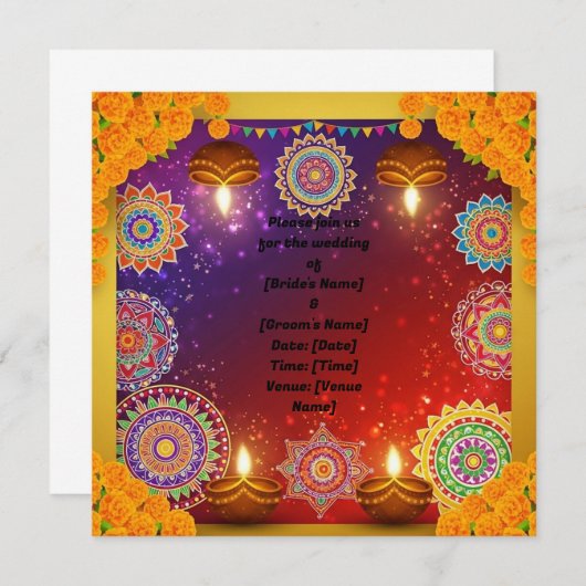 Elegant Indian Rangoli Wedding Invitation (Voorkant / Achterkant)