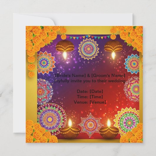 Elegant Indian Rangoli Wedding Invitation Kaart (Voorkant)