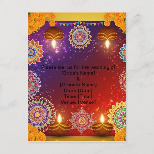 Elegant Indian Save the Date Postcard Briefkaart (Voorkant)