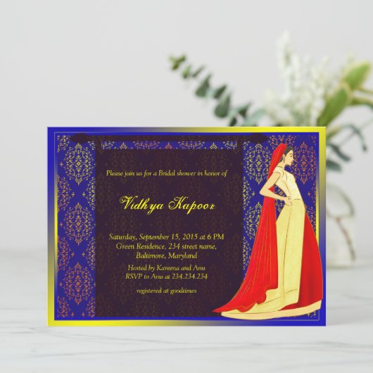 Elegant Indian Wedding Damask Vrijgezellenfeest In Kaart (Staand voorkant)