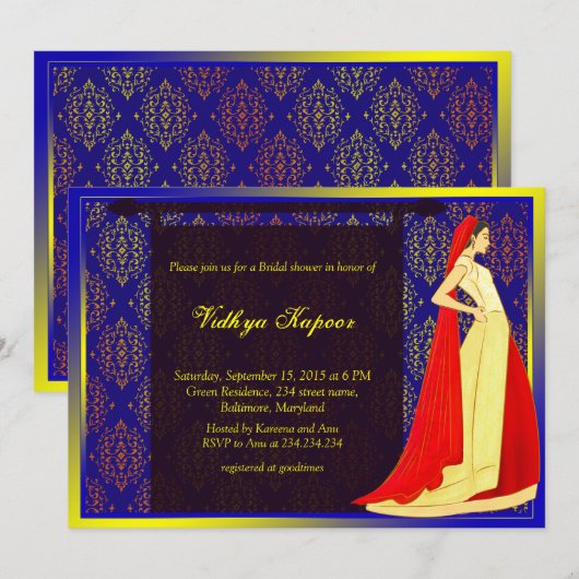 Elegant Indian Wedding Damask Vrijgezellenfeest In Kaart (Voorkant / Achterkant)