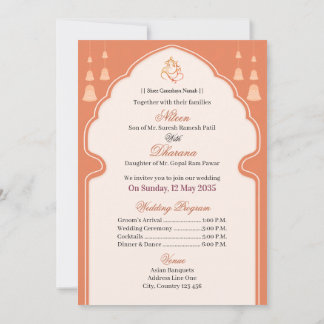 Elegant Indian Wedding Invitation Temple Arch Kaart