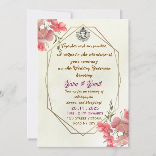 Elegant Indian Wedding Reception Party Invitation Kaart (Voorkant)
