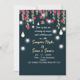Elegant Indian Wedding Sangeet Ceremony Invitation Kaart