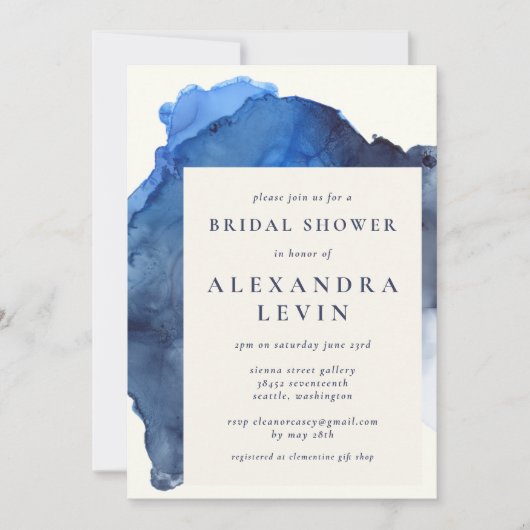 Elegant Indigo Abstract Waterverf Vrijgezellenfees Kaart (Voorkant)