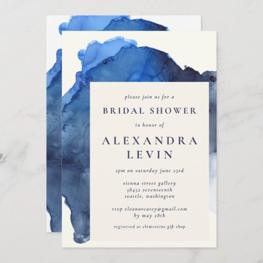 Elegant Indigo Abstract Waterverf Vrijgezellenfees Kaart (Voorkant / Achterkant)