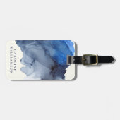 Elegant Indigo Abstracte Waterverf Gepersonaliseer Bagagelabel (Voorkant horizontaal)