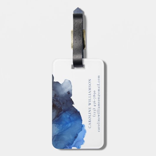 Elegant Indigo Abstracte Waterverf Gepersonaliseer Bagagelabel (Achterkant verticaal)
