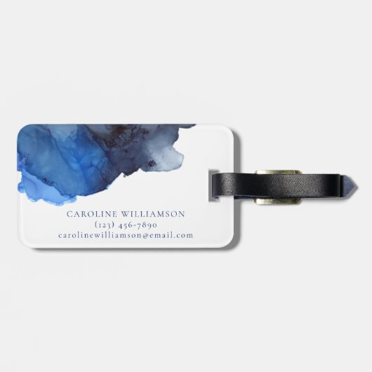Elegant Indigo Abstracte Waterverf Gepersonaliseer Bagagelabel (Achterkant horizontaal)