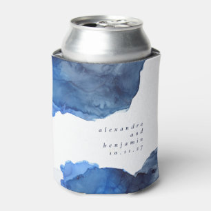 Elegant Indigo Abstracte Waterverf Wedding Custom Blikjeskoeler
