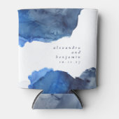 Elegant Indigo Abstracte Waterverf Wedding Custom Blikjeskoeler (Voorkant)