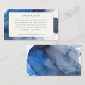 Elegant Indigo Abstracte Waterverf Wedding Details Informatiekaartje (Voorkant / Achterkant)