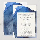Elegant Indigo Abstracte Waterverf Wedding Kaart (Voorkant / Achterkant)