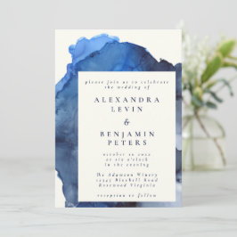 Elegant Indigo Abstracte Waterverf Wedding Kaart