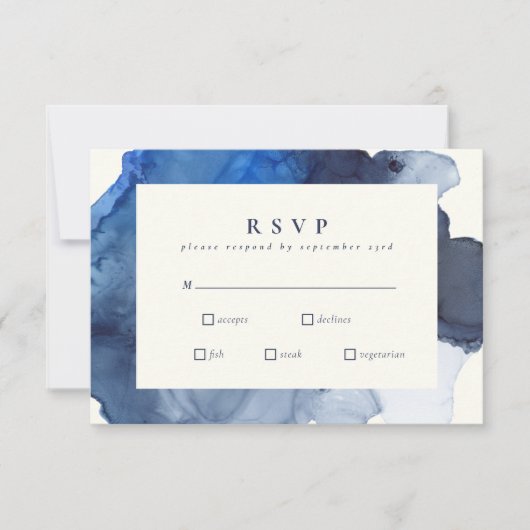 Elegant Indigo Abstracte Waterverf Wedding Meal RSVP Kaartje (Voorkant)
