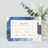 Elegant Indigo Abstracte Waterverf Wedding Meal RSVP Kaartje (Staand voorkant)