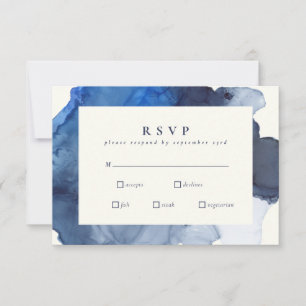 Elegant Indigo Abstracte Waterverf Wedding Meal RSVP Kaartje