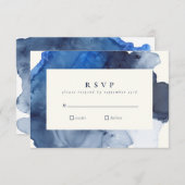 Elegant Indigo Abstracte Waterverf Wedding RSVP Kaartje (Voorkant / Achterkant)
