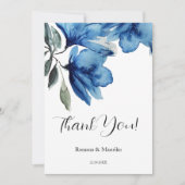 Elegant Indigo blauw Bloemen Waterverf Abstracte K Bedankkaart (Voorkant)