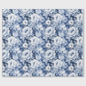  Elegant Indigo Blauw Bloemenpatroon Cadeaupapier (Vlak)