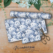  Elegant Indigo Blauw Bloemenpatroon Cadeaupapier