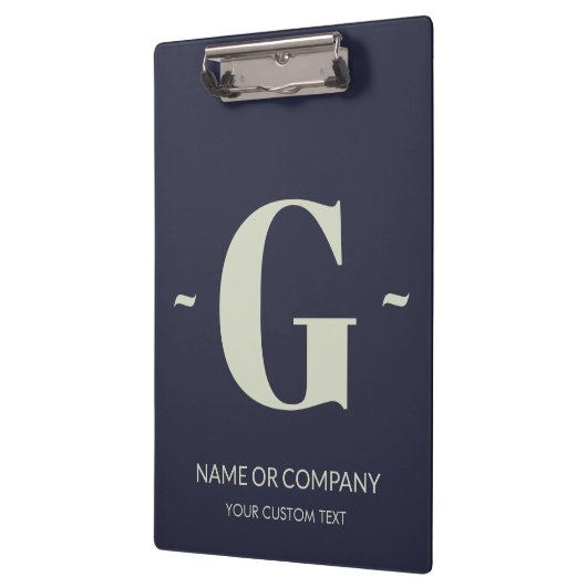 Elegant Indigo Blauw Wit Trendy Monogram Sjabloon Klembord (Links)