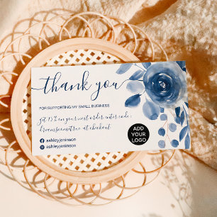 Elegant indigo blue floral leaf order bedankt visitekaartje
