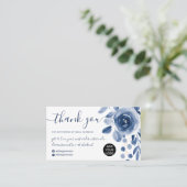 Elegant indigo blue floral leaf order bedankt visitekaartje (Staand voorkant)