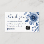 Elegant indigo blue floral leaf order bedankt visitekaartje (Voorkant)