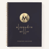 Elegant Indigo Blue Gold Monogram Notitieboek (Voorkant)
