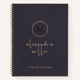 Elegant Indigo Blue Gold Monogram Notitieboek