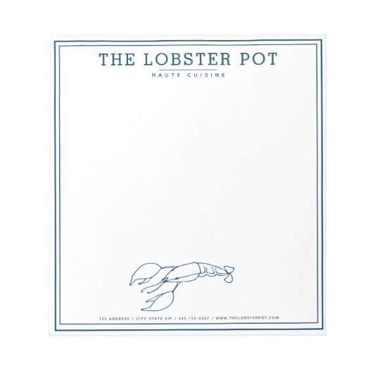 Elegant Indigo Blue Lobster/Seafood Restaurant Notitieblok (Voorkant)