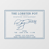 Elegant Indigo Blue Lobster/Seafood Restaurant Raamsticker (Vel)