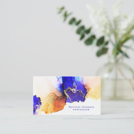 Elegant Indigo Blue Oranje Gold Visitekaartje (Staand voorkant)