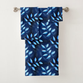 Elegant Indigo Blue Plant Patroon Bad Handdoek