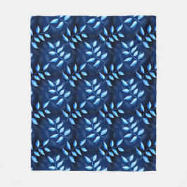 Elegant Indigo Blue Plant Patroon Fleece Deken