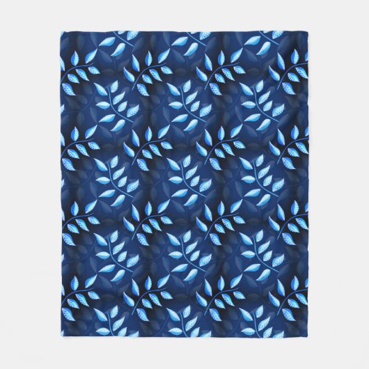 Elegant Indigo Blue Plant Patroon Fleece Deken (Voorkant)