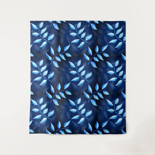 Elegant Indigo Blue Plant Patroon Wandkleed (Voorkant)