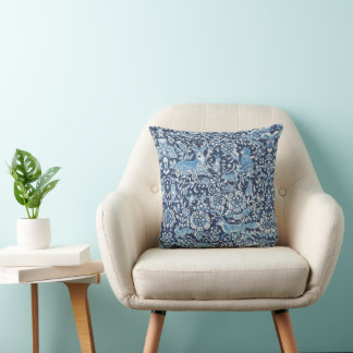 Elegant Indigo Blue Woodland Animal Floral Rabbit Kussen