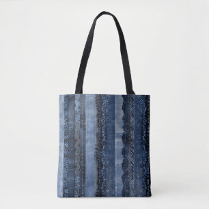 Elegant Indigo Kant Streep Denim Patroon Tote Bag