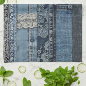 Elegant Indigo Lace Stripe Denim Pattern (2) Theedoek (Gevouwen)